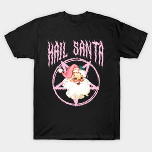 Hail Santa Retro Cute Santa Claus Pink Goth Christmas T-Shirt